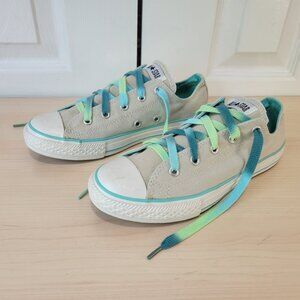 CONVERSE All-Star Gray Teal Green Gradient Laces Kid's Low-Top Sneakers sz 3 EUC